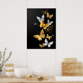 Goud en witte vlinders poster (Keuken)