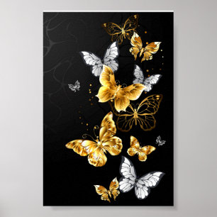 Goud en witte vlinders poster
