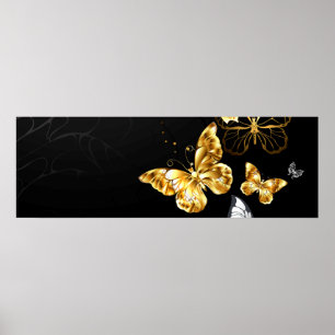 Goud en witte vlinders poster