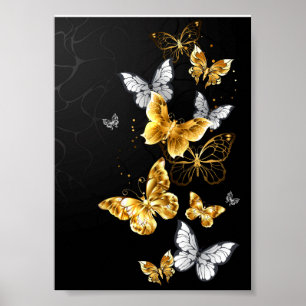 Goud en witte vlinders poster
