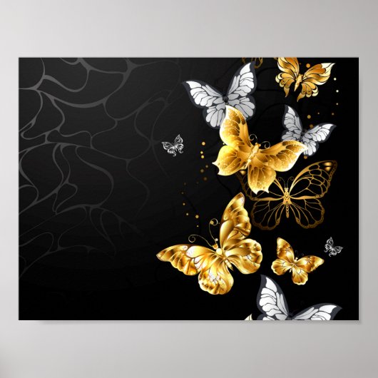 Goud en witte vlinders poster (Voorkant)