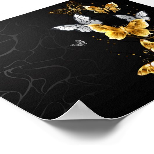 Goud en witte vlinders poster (Hoek)