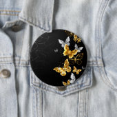 Goud en witte vlinders ronde button 4,0 cm (In situ)