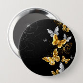 Goud en witte vlinders ronde button 4,0 cm (Voorkant /achterkant)