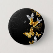 Goud en witte vlinders ronde button 5,7 cm (Voorkant)
