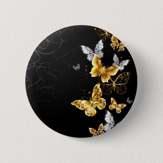 Goud en witte vlinders ronde button 5,7 cm (Voorkant)
