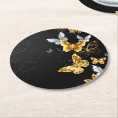 Goud en witte vlinders ronde kartonnen onderzetter (Gebogen)