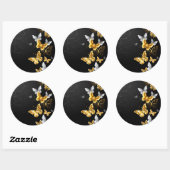 Goud en witte vlinders ronde sticker (Vel)