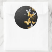 Goud en witte vlinders ronde sticker (Tas)