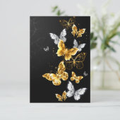 Goud en witte vlinders RSVP kaartje (Staand voorkant)