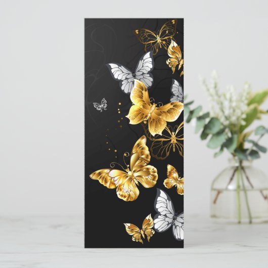 Goud en witte vlinders save the date (Staand voorkant)