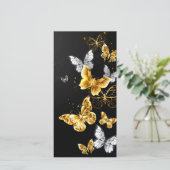 Goud en witte vlinders save the date (Staand voorkant)