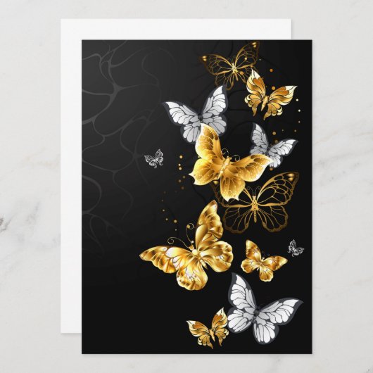 Goud en witte vlinders save the date (Voorkant / Achterkant)