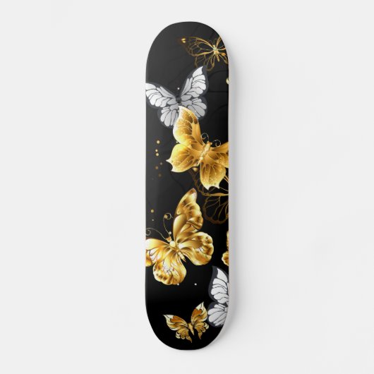 Goud en witte vlinders skateboard (Voorkant)