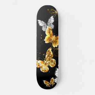 Goud en witte vlinders skateboard