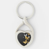 Goud en witte vlinders sleutelhanger (Voorkant)