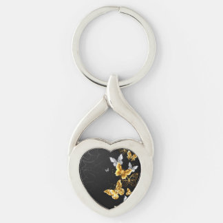Goud en witte vlinders sleutelhanger