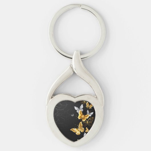 Goud en witte vlinders sleutelhanger (Voorkant)