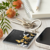 Goud en witte vlinders sleutelhanger (Voorkant Rechts)