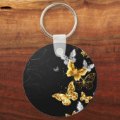 Goud en witte vlinders sleutelhanger (Voorkant)