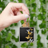 Goud en witte vlinders sleutelhanger (Hand)