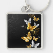 Goud en witte vlinders sleutelhanger (Voorkant)