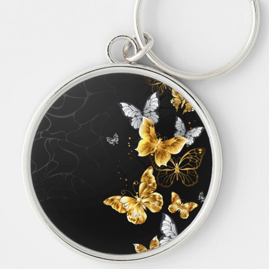 Goud en witte vlinders sleutelhanger (Voorkant)