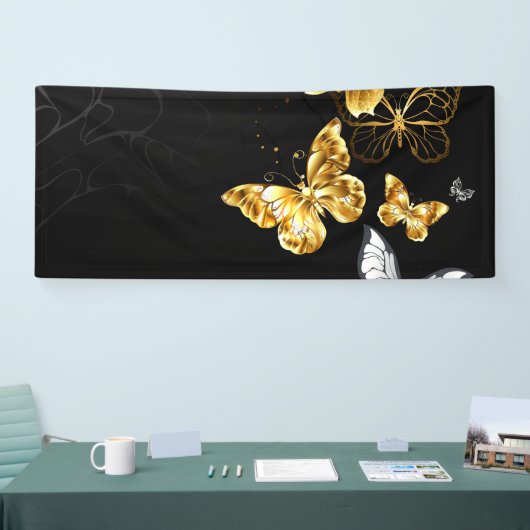 Goud en witte vlinders spandoek (Beurs)