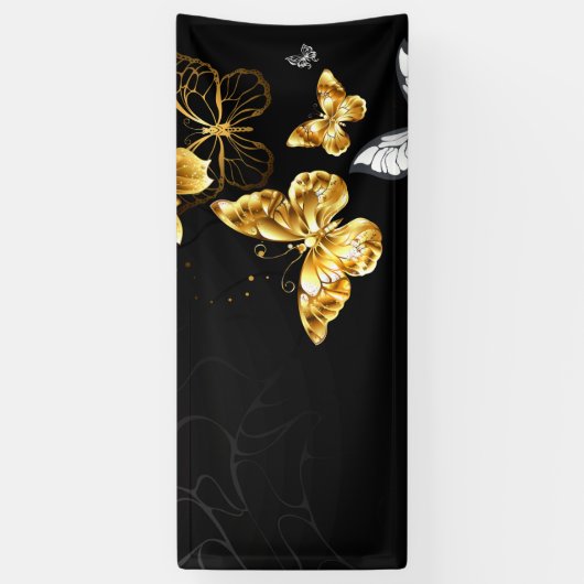 Goud en witte vlinders spandoek (Verticaal)