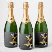 Goud en witte vlinders sparkling wijnetiket (Flessen)