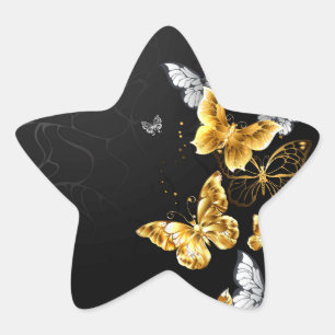 Goud en witte vlinders ster sticker