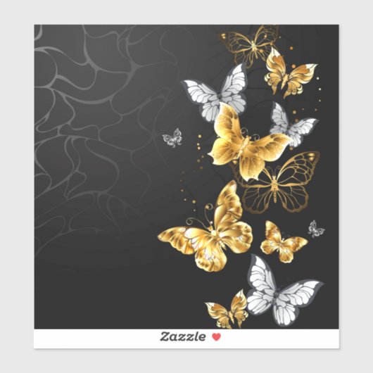 Goud en witte vlinders sticker (Vel)