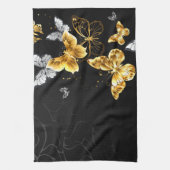 Goud en witte vlinders theedoek (Verticaal)
