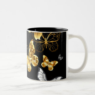 Goud en witte vlinders tweekleurige koffiemok