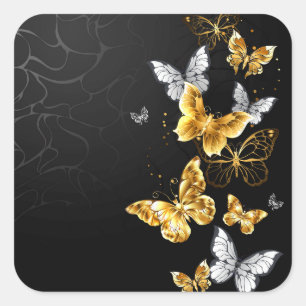 Goud en witte vlinders vierkante sticker