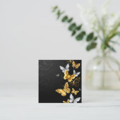 Goud en witte vlinders vierkante visitekaartje (Staand voorkant)