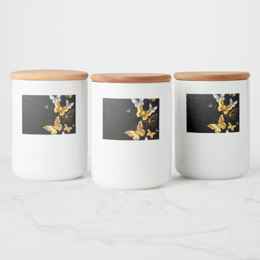 Goud en witte vlinders voedselcontainer etiket (Flessen)