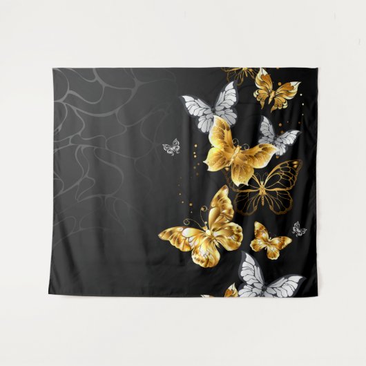Goud en witte vlinders wandkleed (Voorkant (horizontaal))