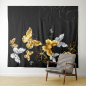 Goud en witte vlinders wandkleed (In Situ (horizontaal))