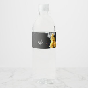 Goud en witte vlinders waterfles etiket