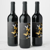 Goud en witte vlinders wijn etiket (Flessen)