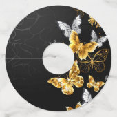 Goud en witte vlinders wijnglaslabel (Voorkant)