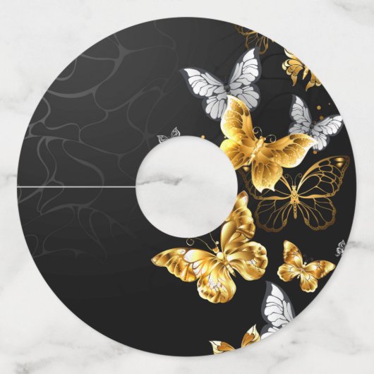 Goud en witte vlinders wijnglaslabel (Achterkant)