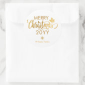 Goud en Witte Vrolijk Kerstmis Aangepaste Kerst Kl Ronde Sticker (Tas)