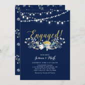 Goud en zeemacht | Lights Boho Floral Engagement P Kaart (Voorkant / Achterkant)