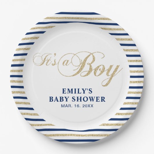Goud en zeemacht | Modern Baby shower Bord (Voorkant)