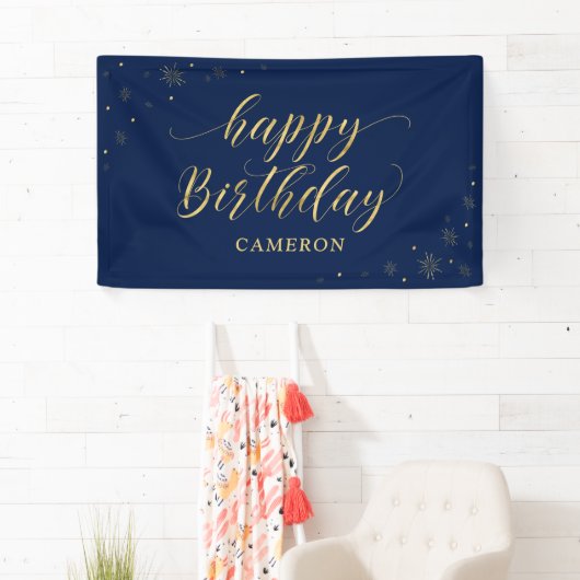 Goud en zeemacht | Sparkle Happy Birthday Party Ba Spandoek (Insitu)