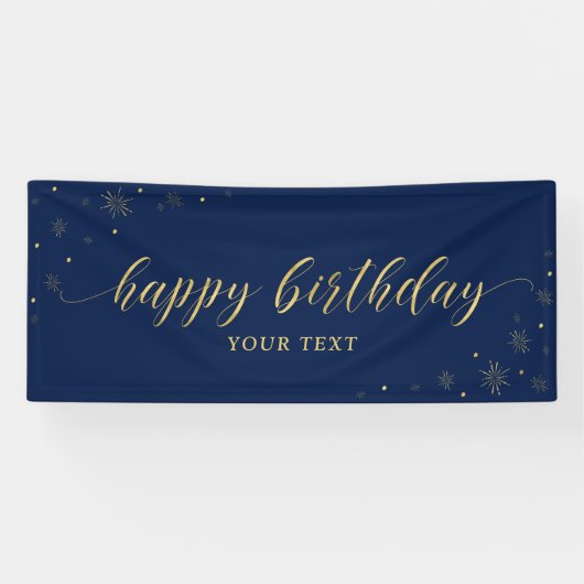 Goud en zeemacht | Sparkle Happy Birthday Party Ba Spandoek (Horizontaal)