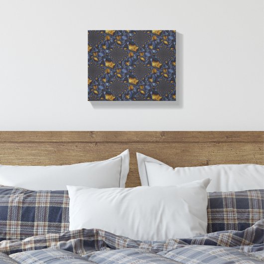 Goud en Zilver Blauw Gesmolten Metaal Canvas Afdruk (Insitu (Slaapkamer))