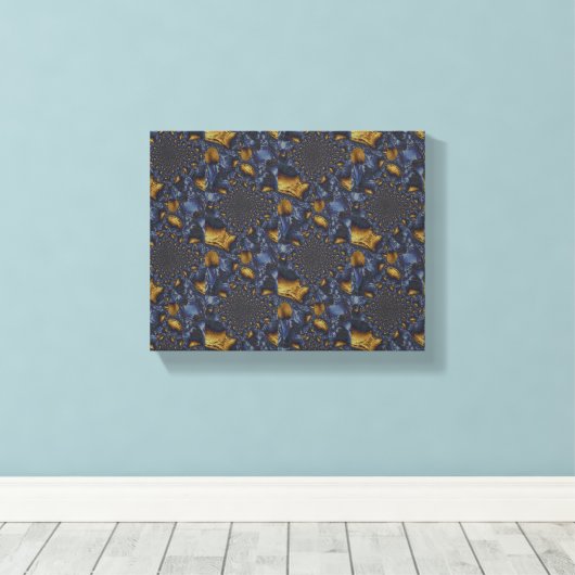 Goud en Zilver Blauw Gesmolten Metaal Canvas Afdruk (Insitu (Houten vloer))